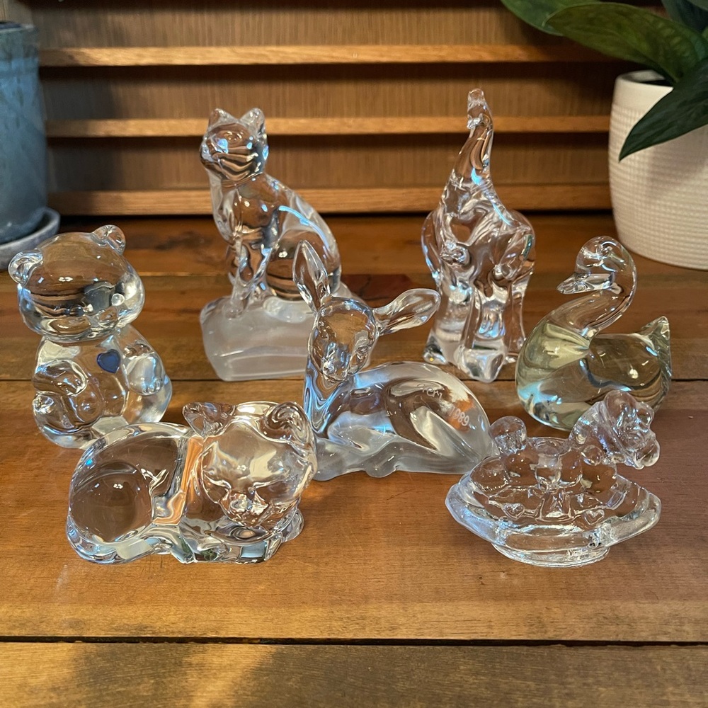 Bundle of 7 hand blown vintage glass animals